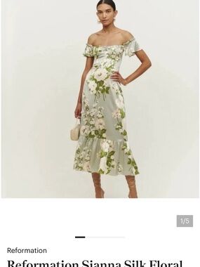 Reformation Sage Green Floral Maxi Dress with Cream Blooms